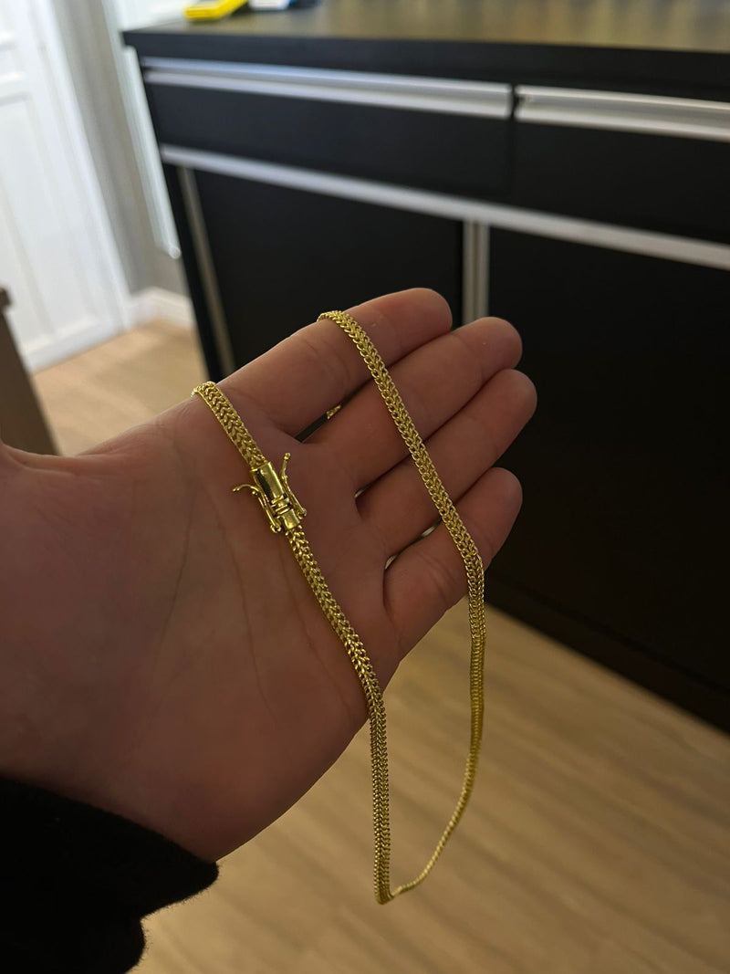 CORRENTE DUPLO GRUMMET 4MM - 70CM (FECHO GAVETA) - BANHADA A OURO 18K