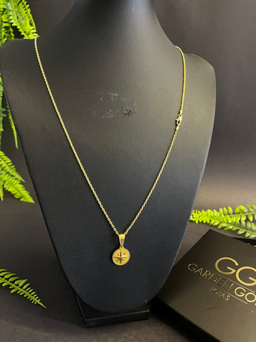 Corrente Cadeado de quina 1mm + Rosa dos ventos MINI - Banhado a ouro 18k