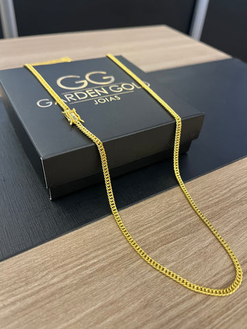 Corrente Grummet 3mm - 70cm - Fecho gaveta - Banhado a ouro 18k