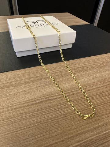 Corrente Cadeado de quina 3mm - 70cm - Fecho bomba - Banhado a ouro 18k