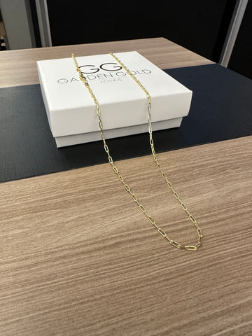 Corrente Cadeado Alongado 1,5mm - 70cm - Fecho tradicional - Banhado a ouro 18k