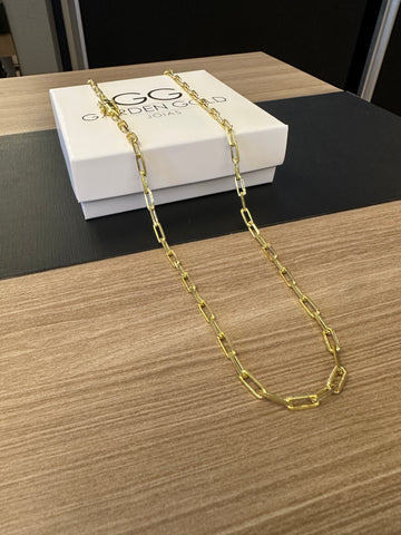 Corrente Cadeado alongado 4mm - 70cm - Fecho bomba - Banhado a ouro 18k