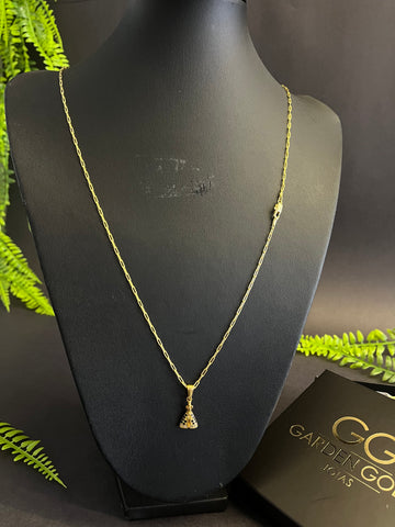 Corrente Cadeado alongado 1mm + Nossa Sra MINI - Banhado a ouro 18k