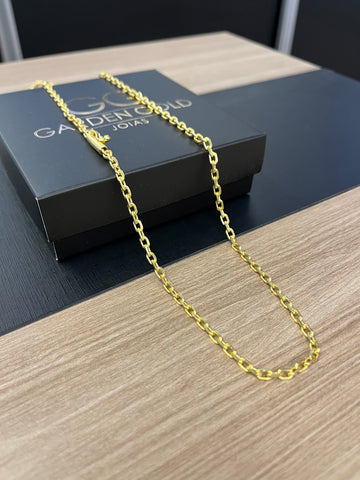 Corrente Cadeado de quina 3mm - 70cm - Fecho bomba - Banhado a ouro 18k