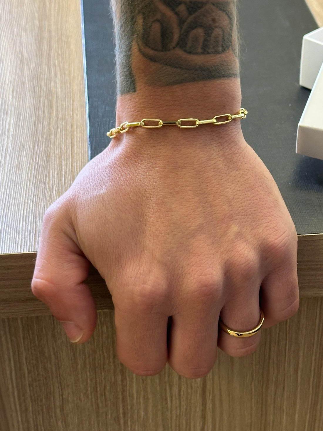 Pulseira Tijolinho meia cana 4mm - Fecho gaveta - Banhado a ouro 18k