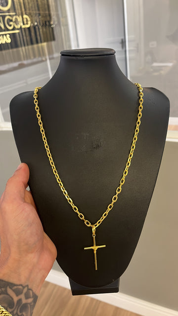 Corrrente Cadeado de quina 6mm + Pingente Cruz enrolada média - Moeda antiga