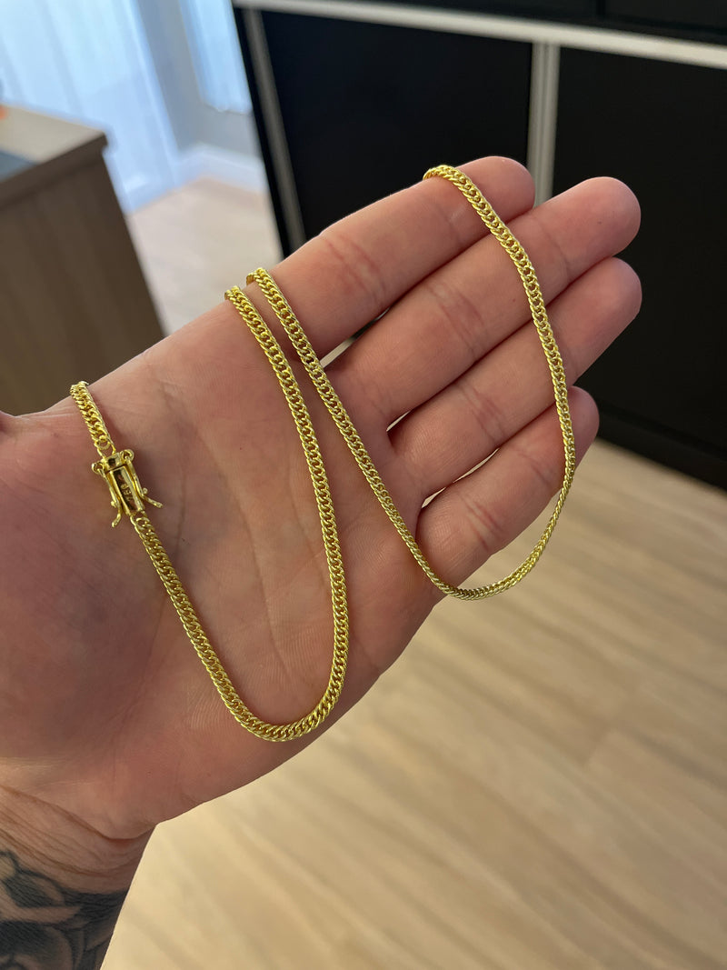 CORRENTE GRUMMET 3MM - 70CM (FECHO GAVETA) - BANHADA A OURO 18K