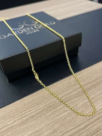 Corrente Elo Português 1mm - 70 cm Fecho tradicional - Banhado a ouro 18k