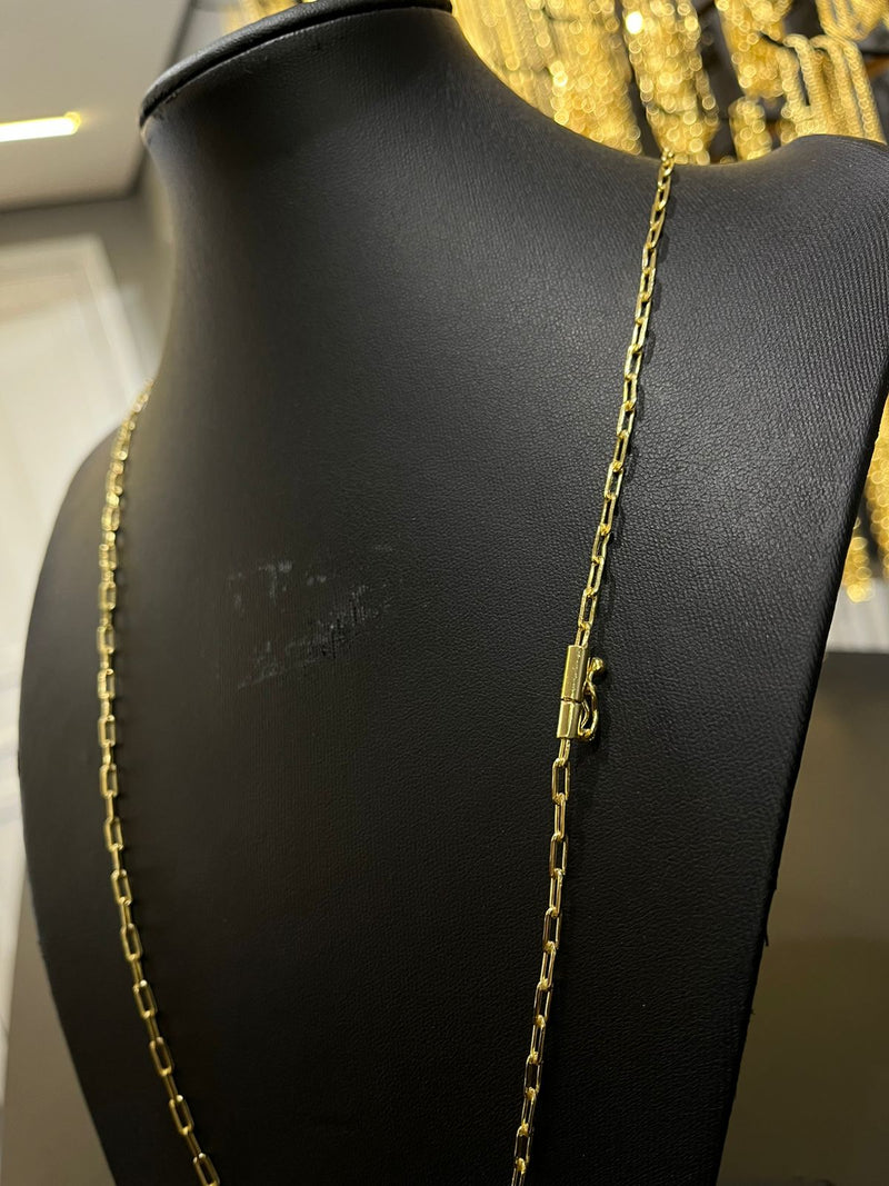 CORRENTE CADEADO ALONGADO 2MM - 70CM (FECHO CANHÃO) - BANHADO A OURO 18K