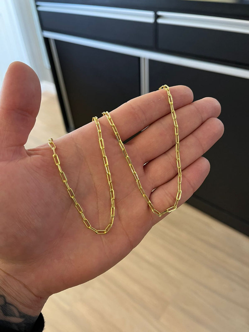 CORRENTE CADEADO ALONGADO 2MM - 70CM (FECHO CANHÃO) - BANHADO A OURO 18K