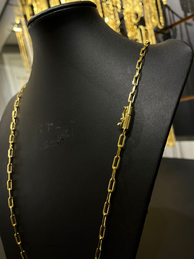 CORRENTE CADEADO ALONGADO 4MM - 7CM (FECHO CANHÃO) - BANHADO A OURO 18K