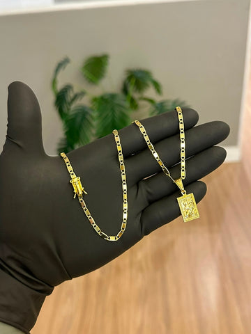 CORRENTE PIASTRINE 3MM + PINGENTE SÃO JORGE PEQUENO - BANHADO A OURO 18K