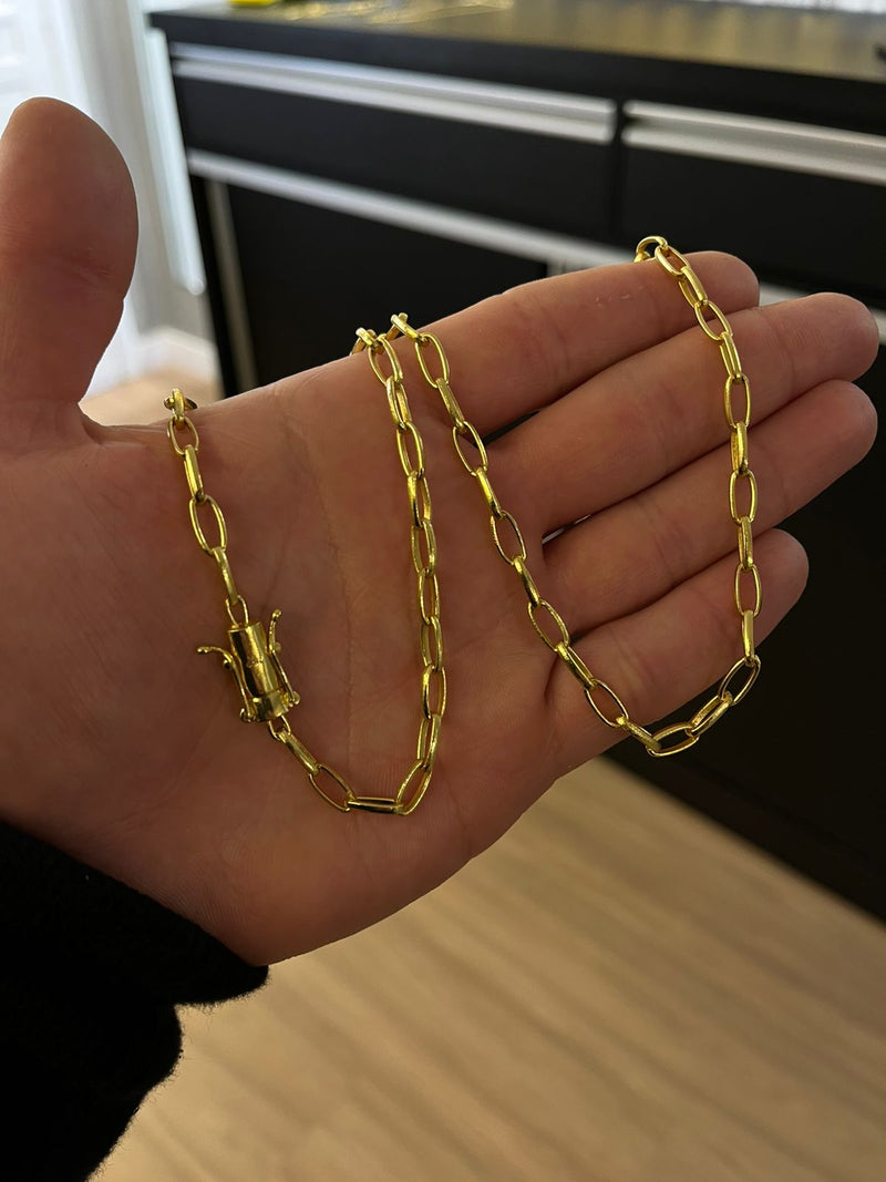 CORRENTE TIJOLINHO 4MM - 70CM (FECHO GAVETA) - BANHADO A OU0RO 18K