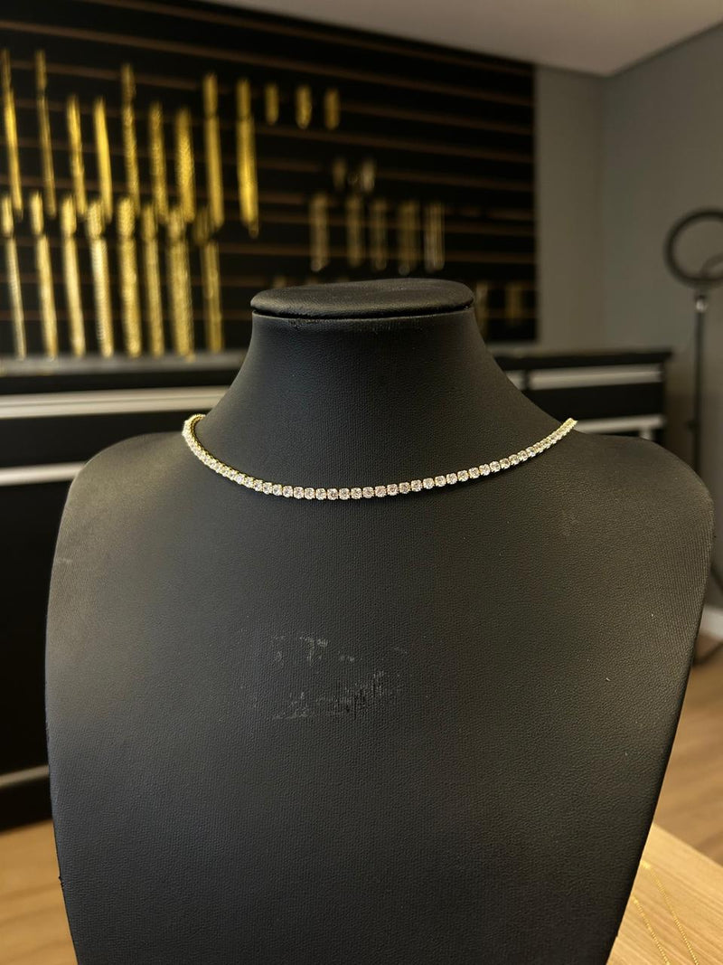 Colar Riviera Zircônia 3mm - 45cm - Banhado a ouro 18k